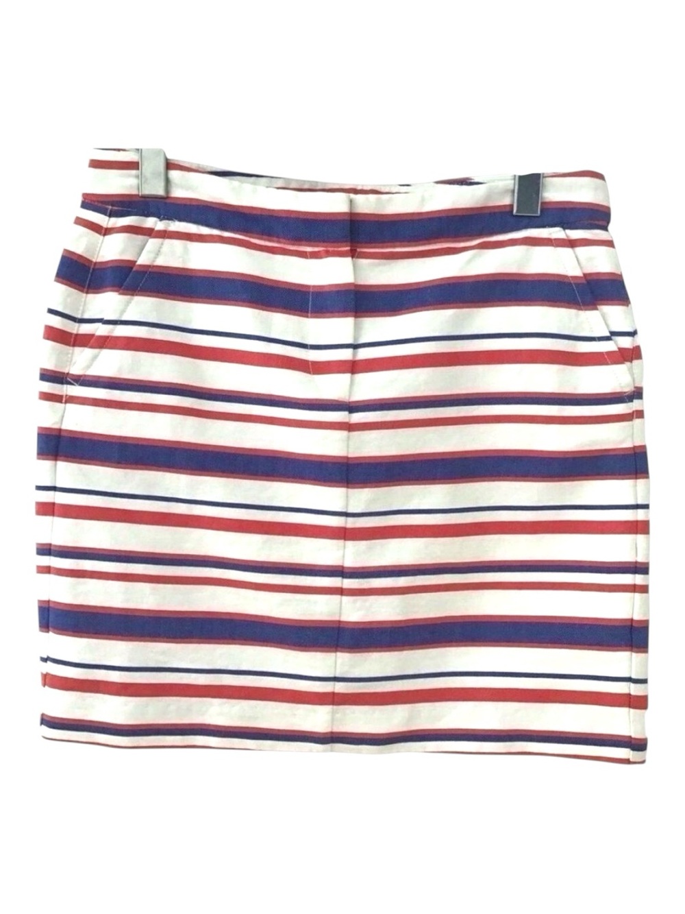TOMMY Hilfiger mini skirt white navy blue red cotton zip front size 2